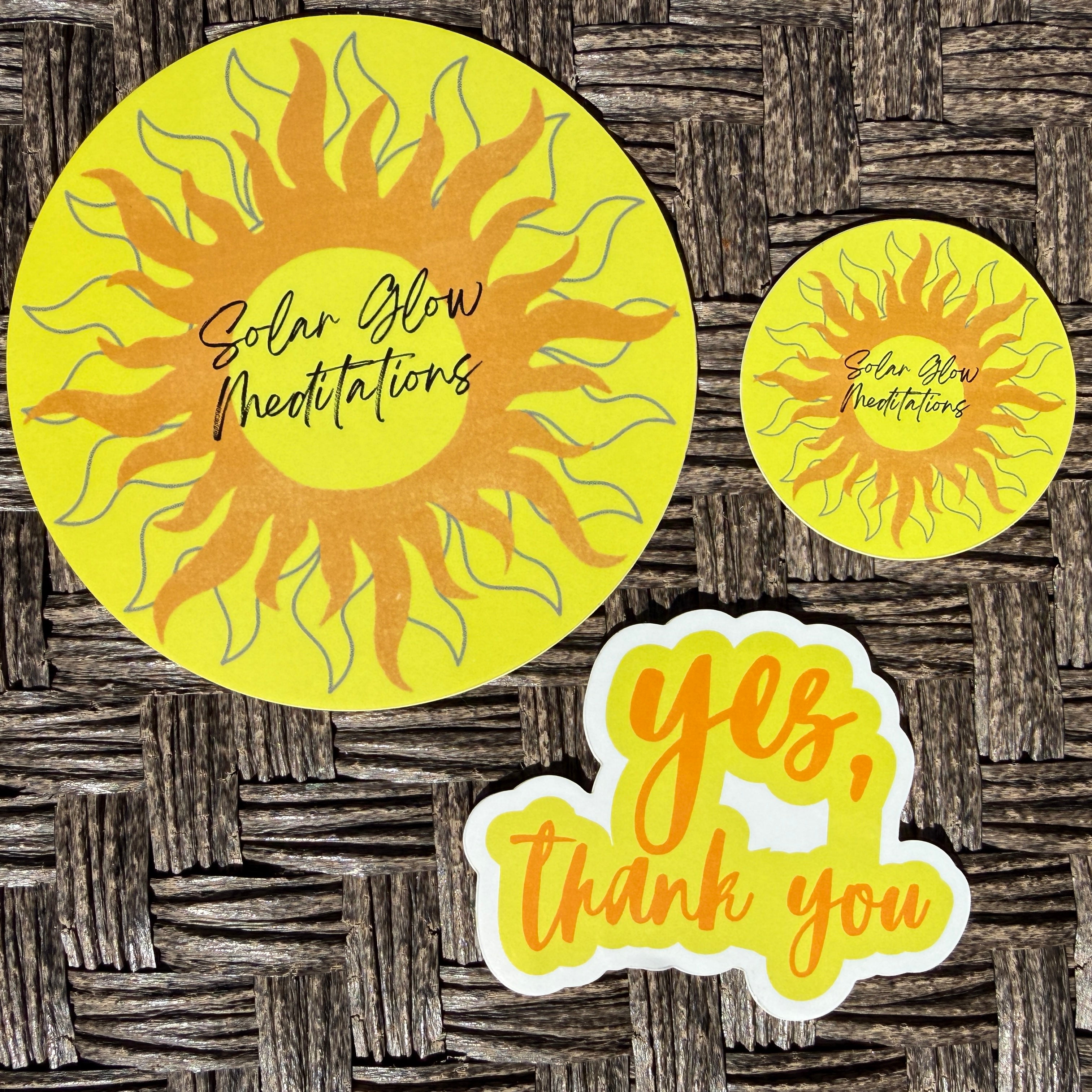 Sticker Trio with SolarGlowMeditations Logo in 2" + 4" and Yes, Thank You